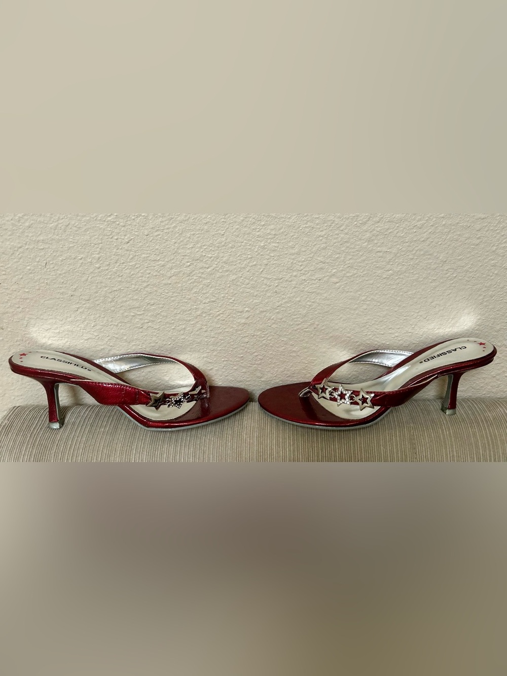 Classified Red Metallic-Insole Strappy Heels